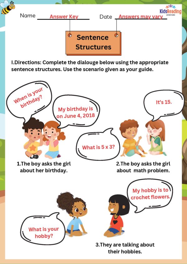 Discover our downloadable PDF worksheets with answer keys covering various aspects of sentence structures in English Language Arts (ELA).