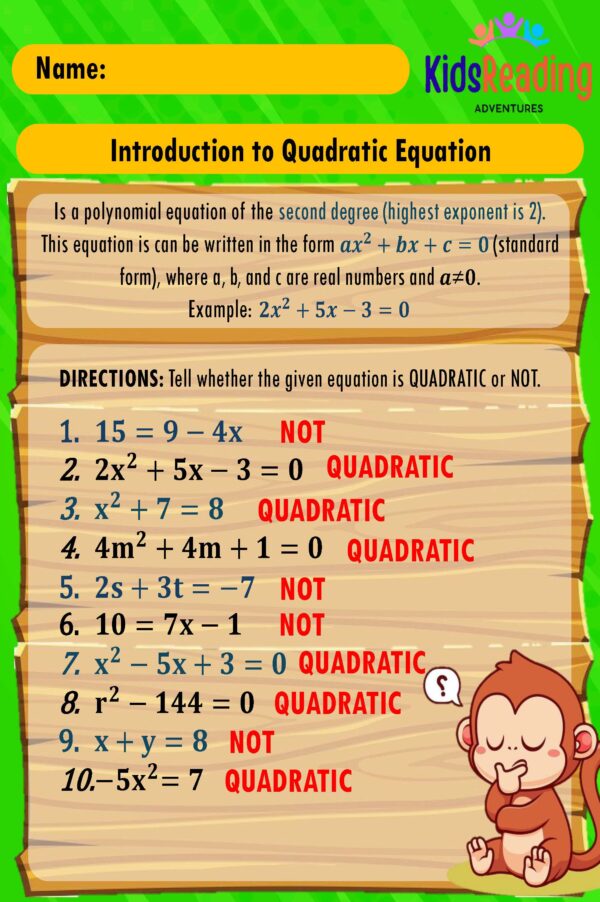 Discover our comprehensive range of downloadable PDF worksheets complete with answer keys in Math Quadratic Equations.